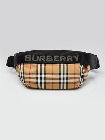 Burberry Black Vintage Coffee Check Print Nylon Waist Belt Bag With Dust Cover
