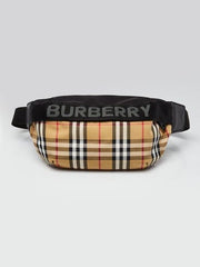 Burberry Black Vintage Coffee Check Print Nylon Waist Belt Bag With Dust Cover