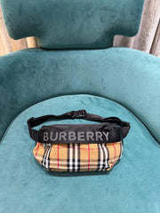 Burberry Black Vintage Coffee Check Print Nylon Waist Belt Bag With Dust Cover
