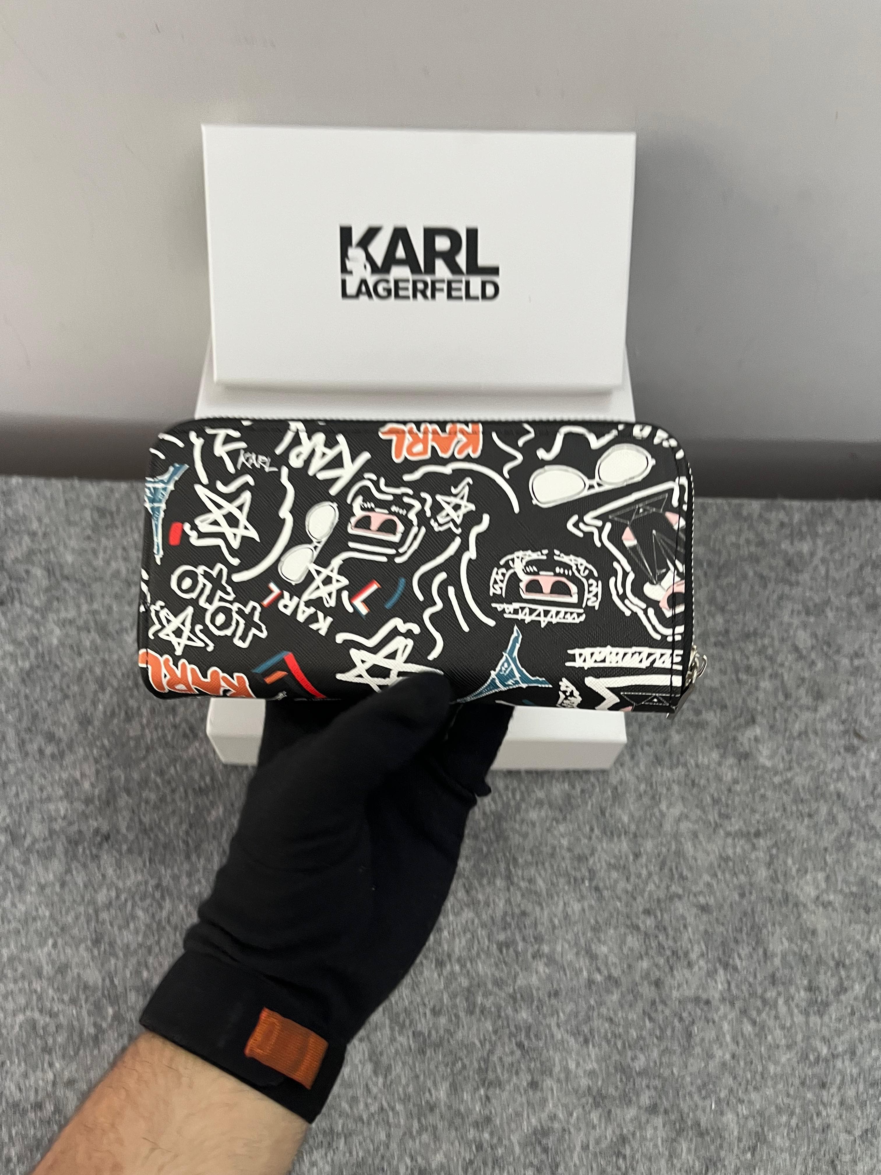 Karl Lagerfeld Dual Zip 76 Wallet With Original Box Dust Cover & Brand Paper KS016 Black