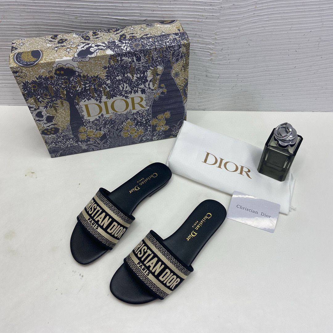 WMN Christian Dior Premium Dway Heeled Slide Sandals whit og box