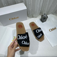 Chloe Premium Woody Slides Flats Whit og box