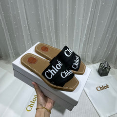 Chloe Premium Woody Slides Flats Whit og box