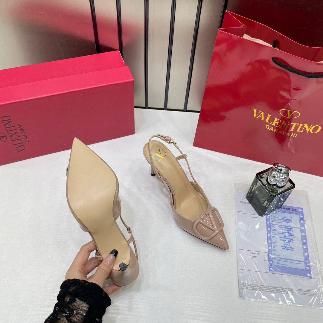 Valentino Premium  heels Vlogo Patent Leather Slingback Beige