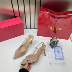 Valentino Premium  heels Vlogo Patent Leather Slingback Beige