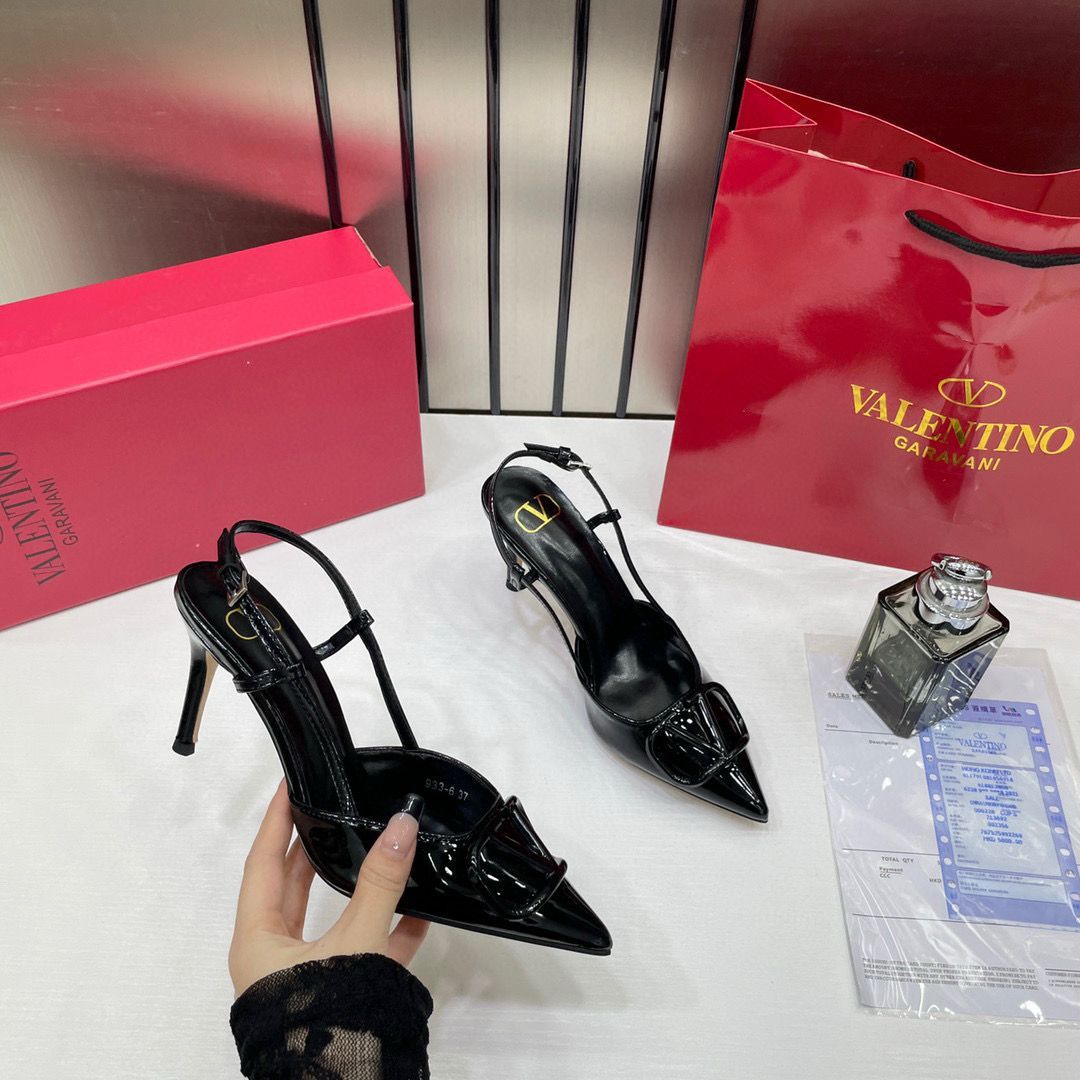 Valentino Premium  heels Vlogo Patent Leather Slingback Black