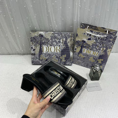 WMN Christian Dior Premium Dway Heels Slide Sandals Black