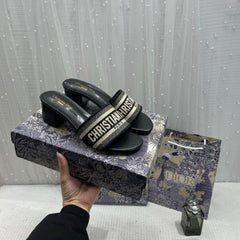 WMN Christian Dior Premium Dway Heels Slide Sandals Black