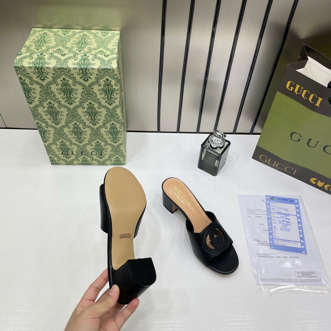 Gucci Premium Interlocking G Espadrille Wedge Sandals Women’s Black