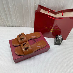 WMN Valentino Premium V-Logo Signature Slides Brown