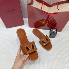 WMN Valentino Premium V-Logo Signature Slides Brown