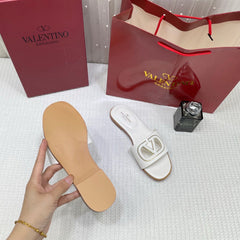 WMN Valentino Premium V-Logo Signature Slides White