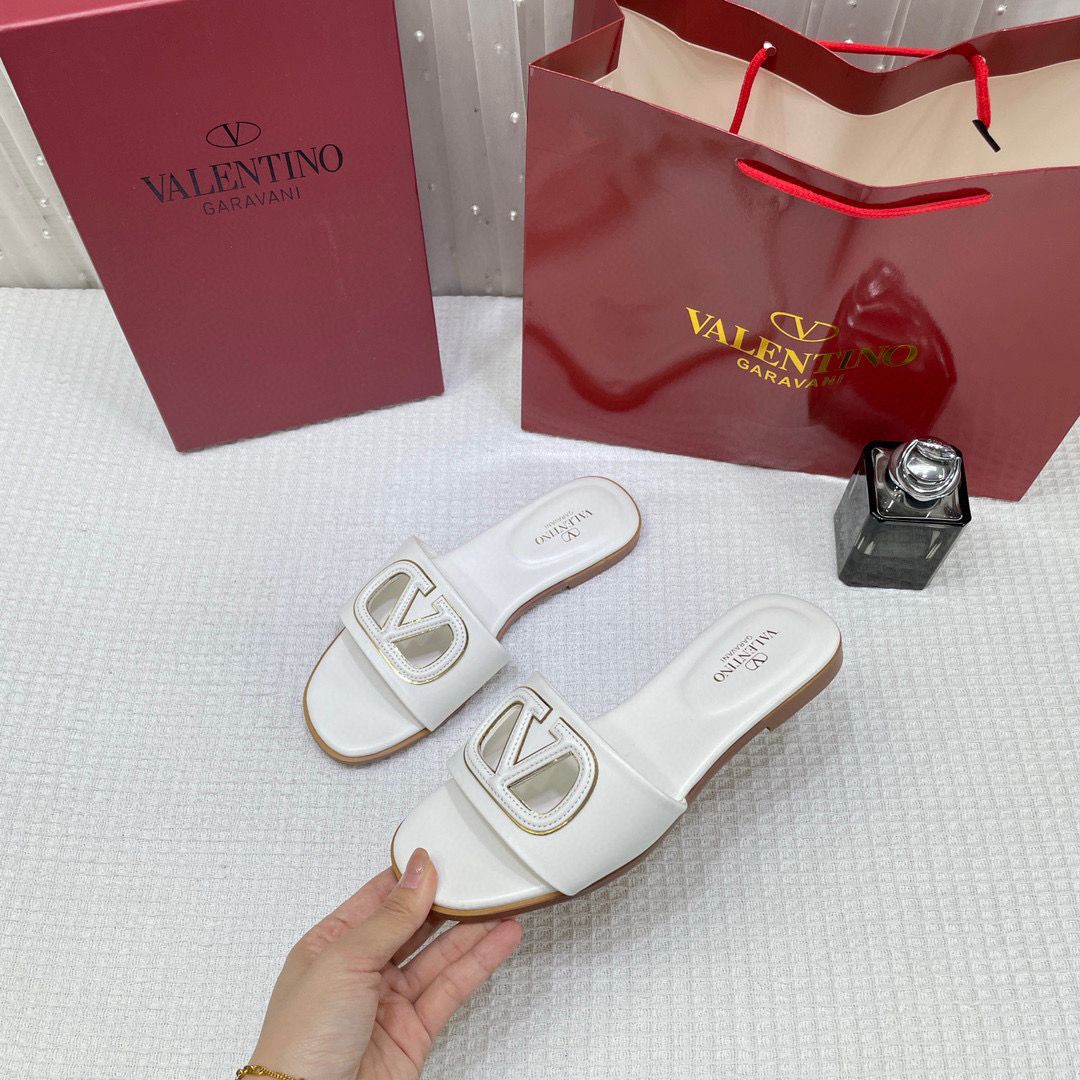 WMN Valentino Premium V-Logo Signature Slides White