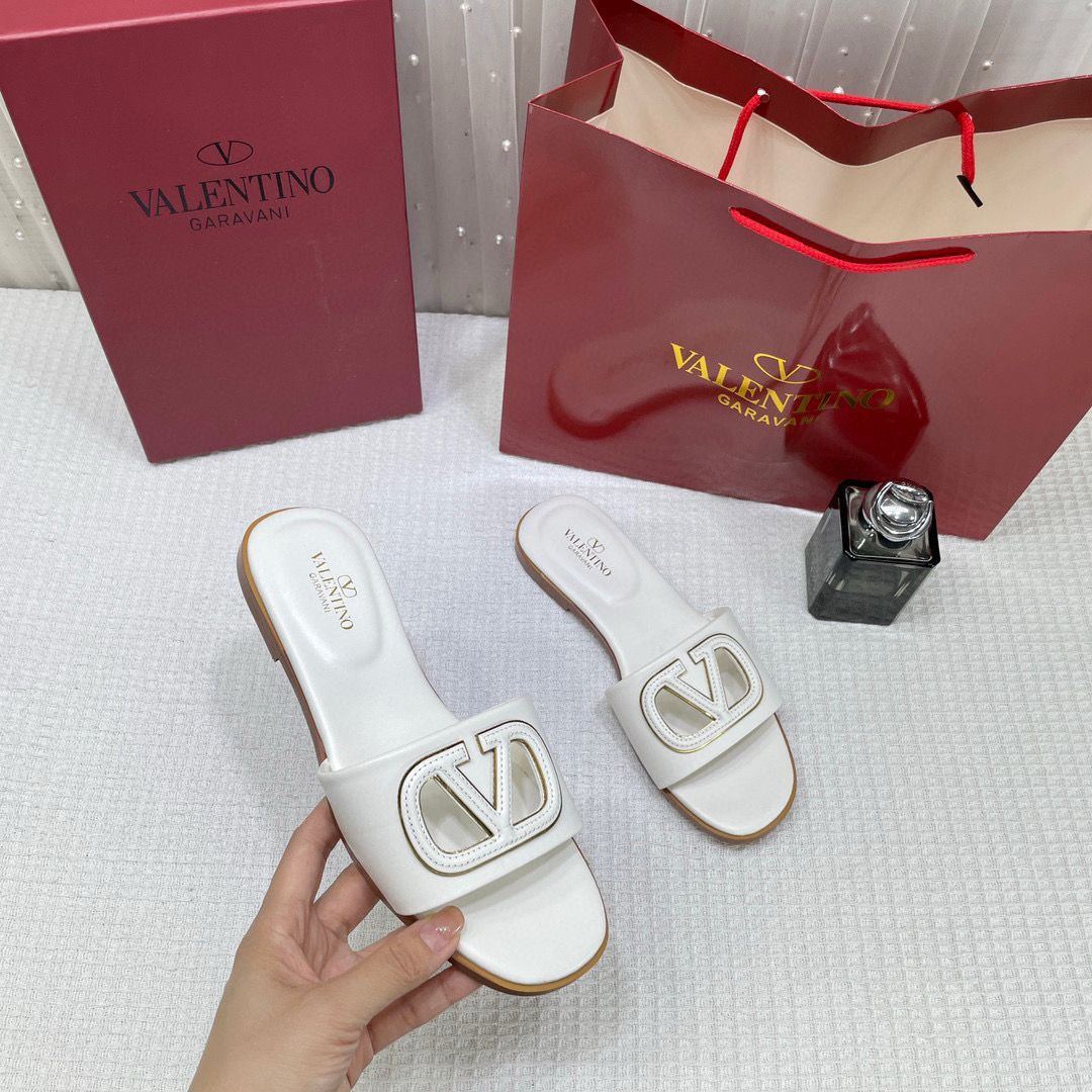 WMN Valentino Premium V-Logo Signature Slides White
