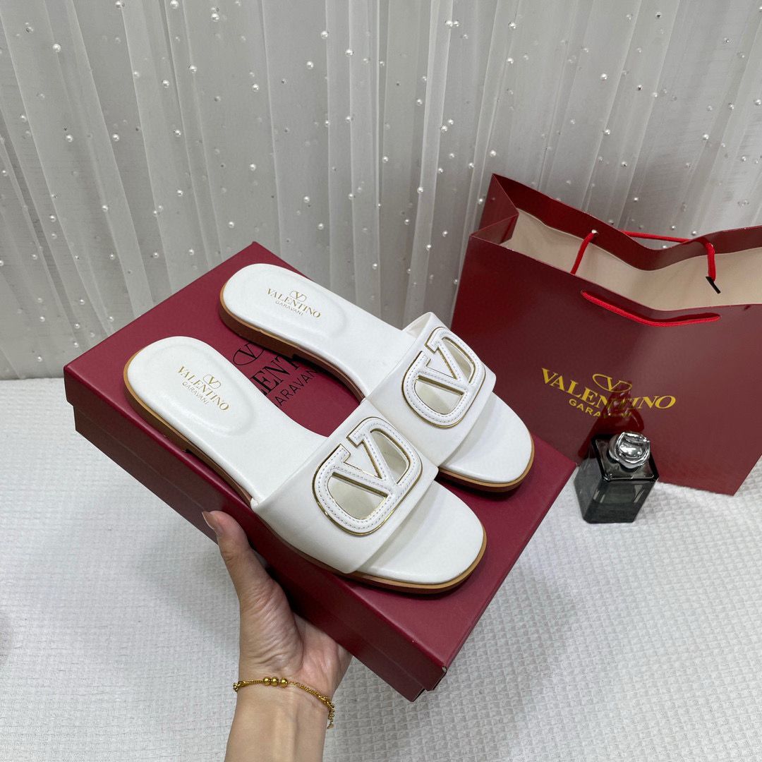 WMN Valentino Premium V-Logo Signature Slides White