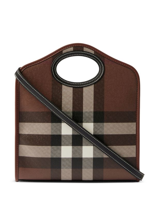 Burberry Mini Checkered Leather Tote Bag With OG Box & Dust Bag 2733 Grey Grid
