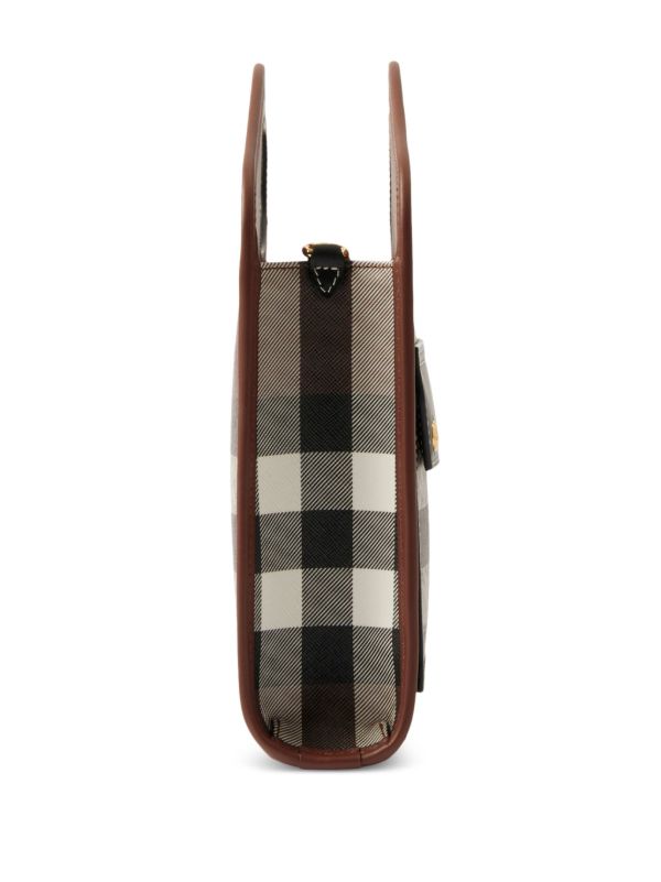 Burberry Mini Checkered Leather Tote Bag With OG Box & Dust Bag 2733 Grey Grid