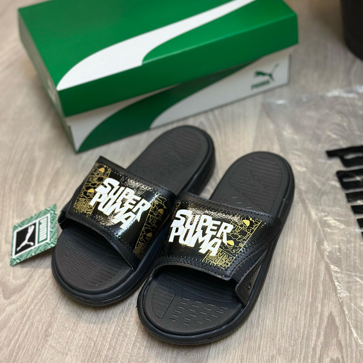 Puma SoftRide Pro 24 Super Black Gold Premium Flip Flop