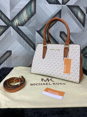MICHAEL KORS LAILA WHITE BROWN SATCHEL