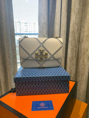 Tory Burch White Diamond Quilt Leather Eleanor Shoulder Bag With OG Box & Dust Bag TR084 White