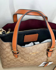 Coach Mollie Leather Tote Bag With Dust Bag & Shoulder Strap (C23021 Apricot Brown)