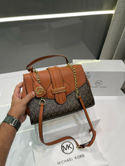 MICHAEL KORS CARMEN BROWN PREMIUM BAG WITH OG BOX