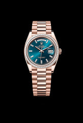 Rolex Day-Date Rose Gold Blue Dial Diamond Bezel
