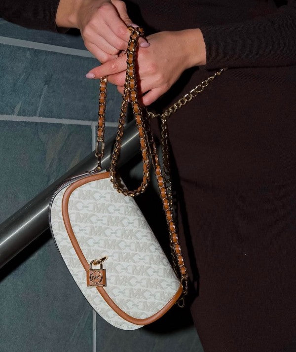 Michael Kors Small Mila Cross Body Bag With OG Box & Dust Bag Beige Brown 20236