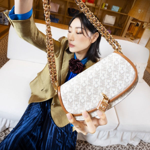 Michael Kors Small Mila Cross Body Bag With OG Box & Dust Bag Beige Brown 20236