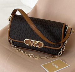 Michael Kors Parker Medium Logo Shoulder Bag With Dust Bag & OG Box 22319 Coffee Brown