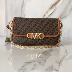 Michael Kors Parker Medium Logo Shoulder Bag With Dust Bag & OG Box 22319 Coffee Brown