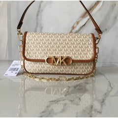 Michael Kors Parker Medium Logo Shoulder Bag With Dust Bag & OG Box 22319 Beige Brown