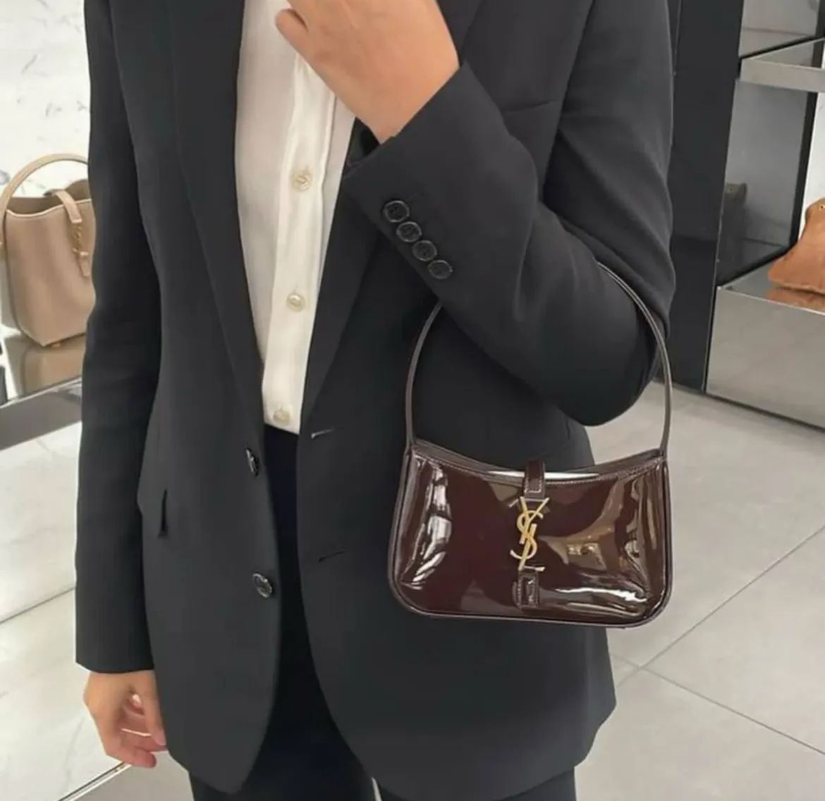 Ysl patent hobo bag glossy with og box (903-2coffe)