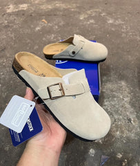 Birkenstock Boston Slides (Suede Ivory)