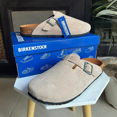 Birkenstock Boston Slides (Suede Ivory)