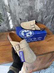 Birkenstock Boston Slides (Suede Ivory)