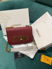 Versace Jeans Couture Saffiano Lock Crossbody Bag With OG Gift Box & Dust Bag (Red - VA029)
