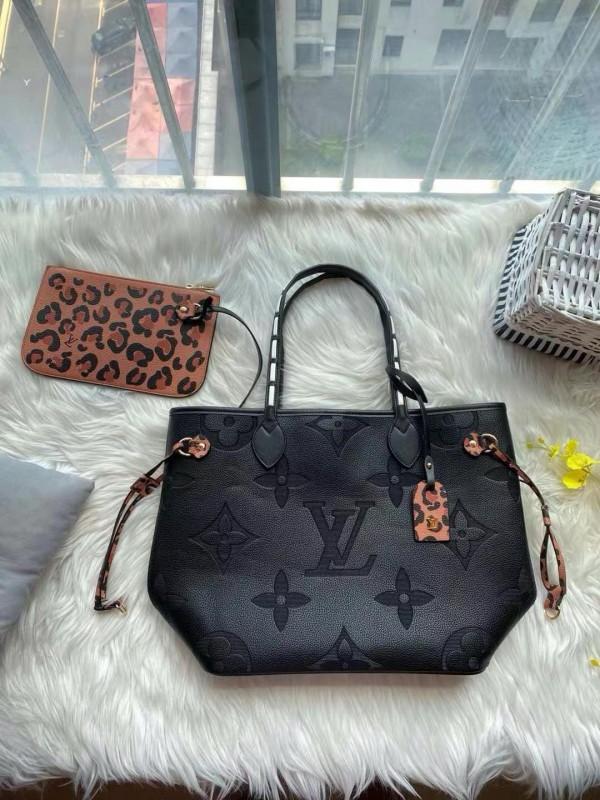 LOUIS VUITTON LV NEVERFULL BLACK TOTE BAG WITH LV DUST BAG