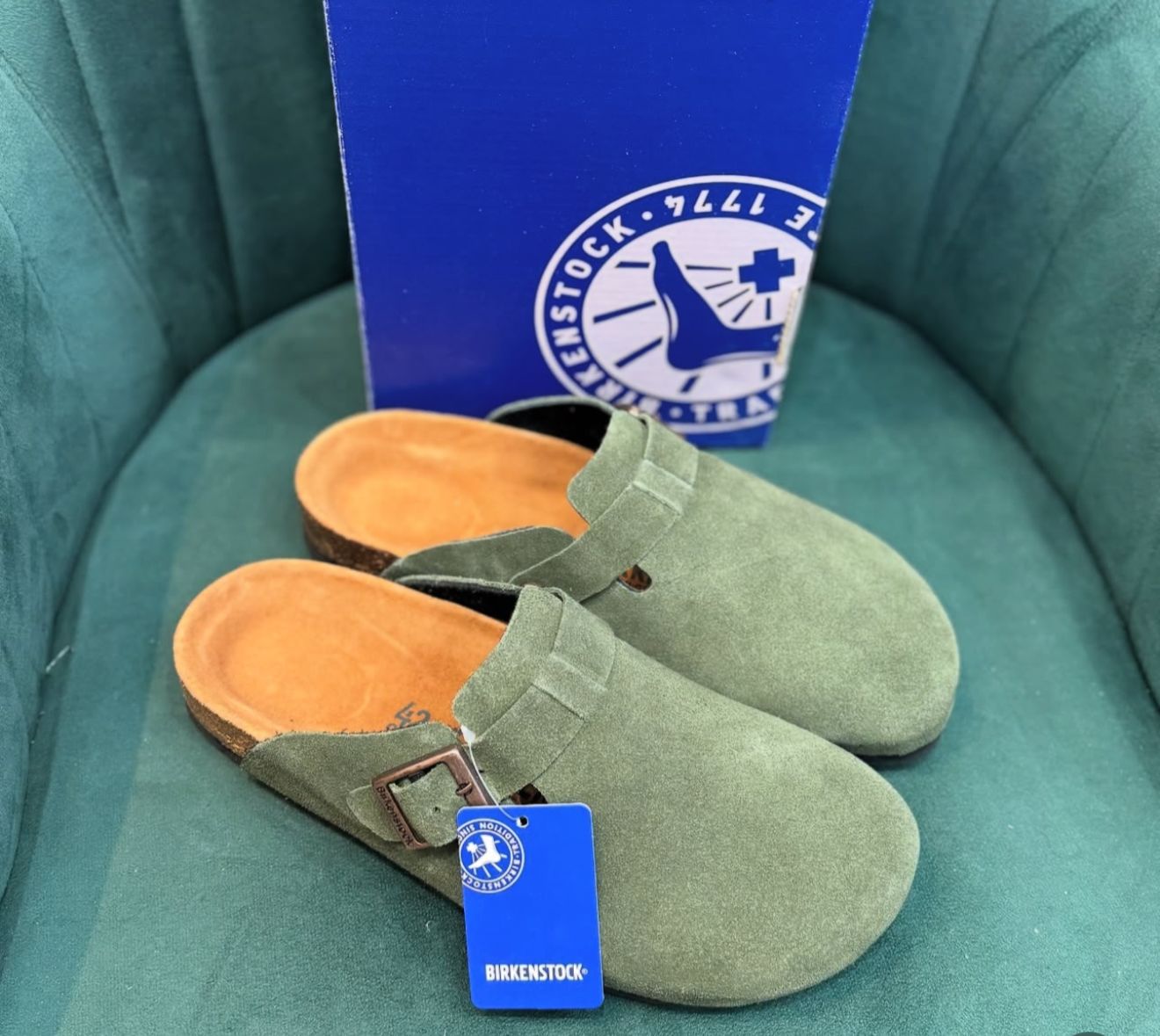 Birkenstock Boston Slides Suede Green
