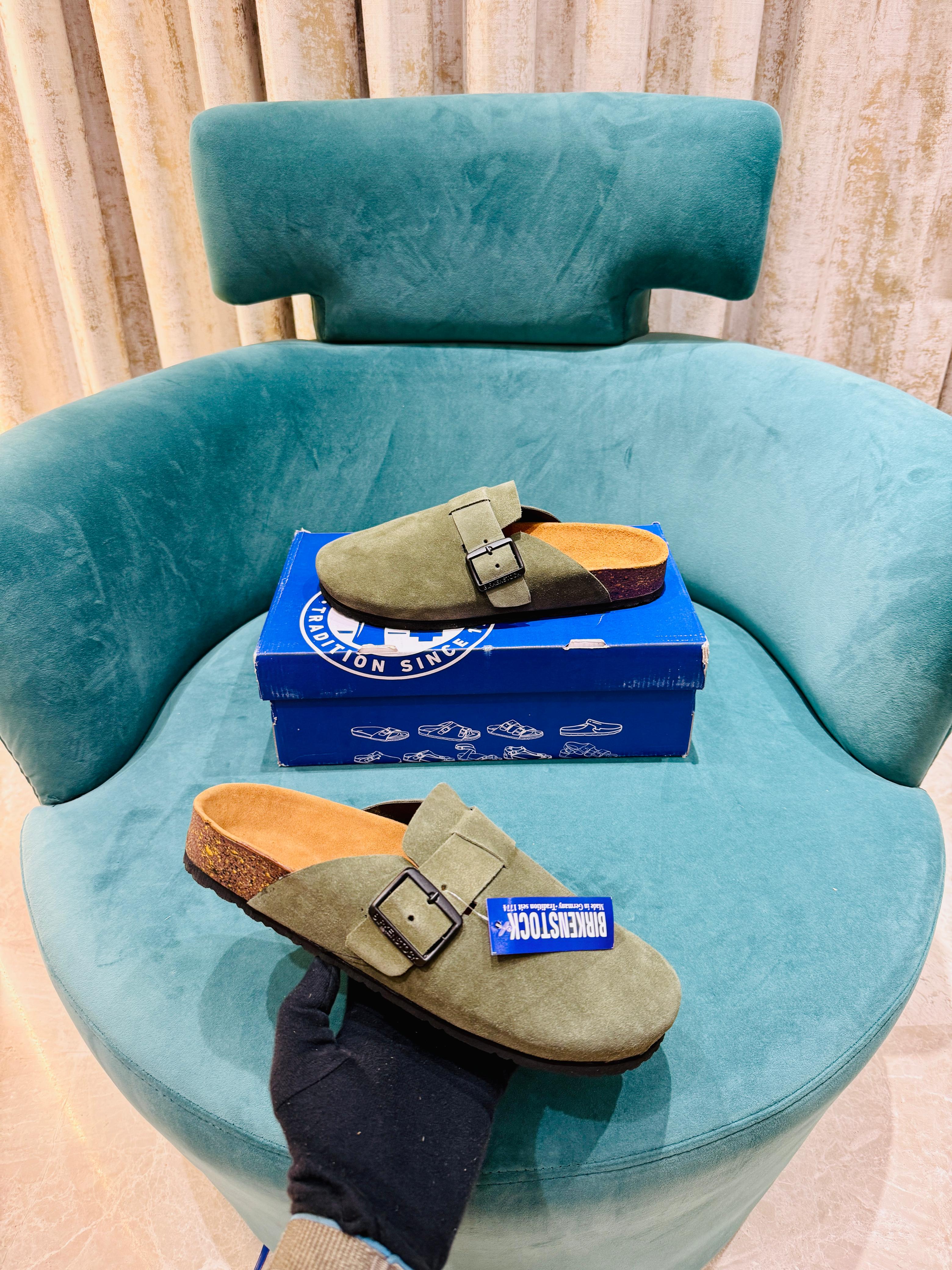 Birkenstock Boston Slides Suede Green