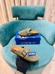 Birkenstock Boston Slides Suede Green