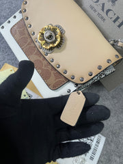 Coach Parker Studded Premium Shoulder Bag With OG Box & Dust Bag (Beige-28032)