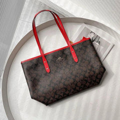 Coach Signature City Tote Bag With OG Box & Dust Bag (Dark Brown Red - 829)