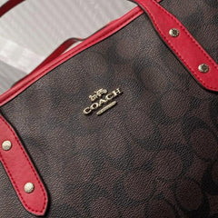 Coach Signature City Tote Bag With OG Box & Dust Bag (Dark Brown Red - 829)