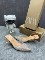 Zara Pearl Jewel Heels High Quality Wid OG Box & Dust Bag