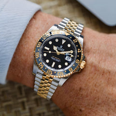 Rolex GMT Master Black Dial Gold Silver Chain