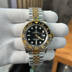 Rolex GMT Master Black Dial Gold Silver Chain
