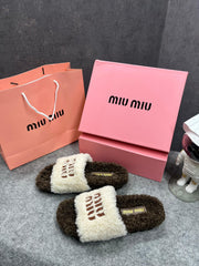 Miu Miu Fur White Brown Slippers For Her With OG Box Dust Bag & Carry Bag White Brown- 24D