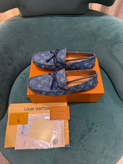 Lv Louis Vuitton Gloria Flat Loafer Blue Monogram Denim Made in italy