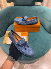 Lv Louis Vuitton Gloria Flat Loafer Blue Monogram Denim Made in italy